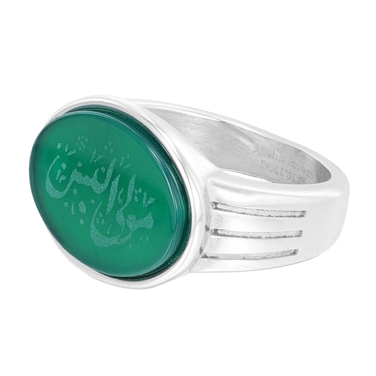 Titanium Steel Ring with Natural Stone Laser Engraved Wording