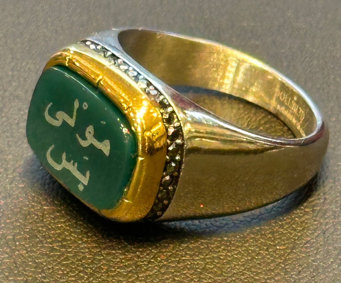 Titanium Steel Ring with Natural Stone Laser Engraved Wording