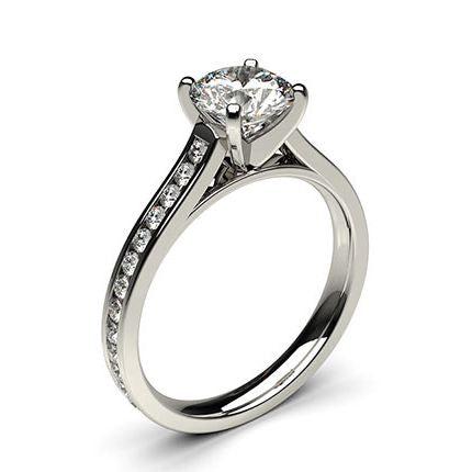 White Gold Round Side Stone Diamond Engagement Ring