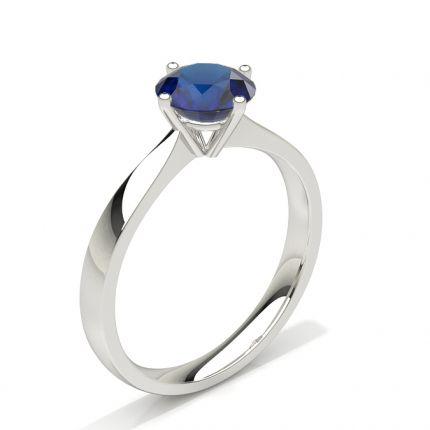 White Gold Round Blue Sapphire Engagement Ring