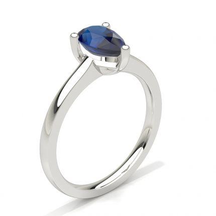 White Gold Pear Blue Sapphire Engagement Ring