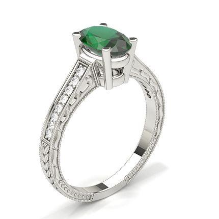 White Gold Round Vintage Emerald Engagement Ring