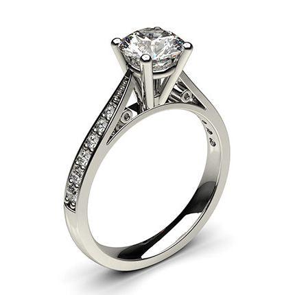 White Gold Round Side Stone Diamond Engagement Ring