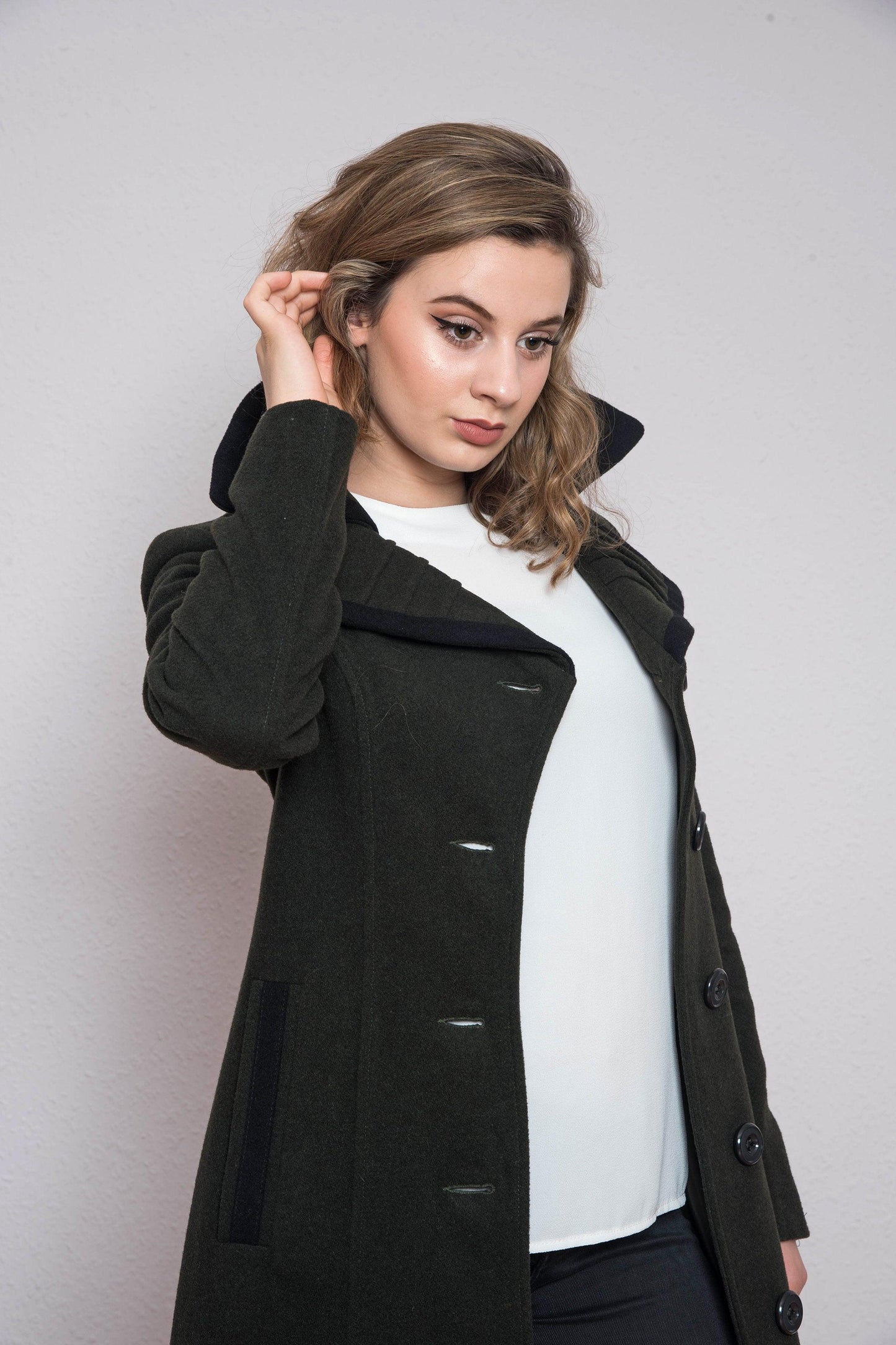 Green Winter Coat with Black stripes