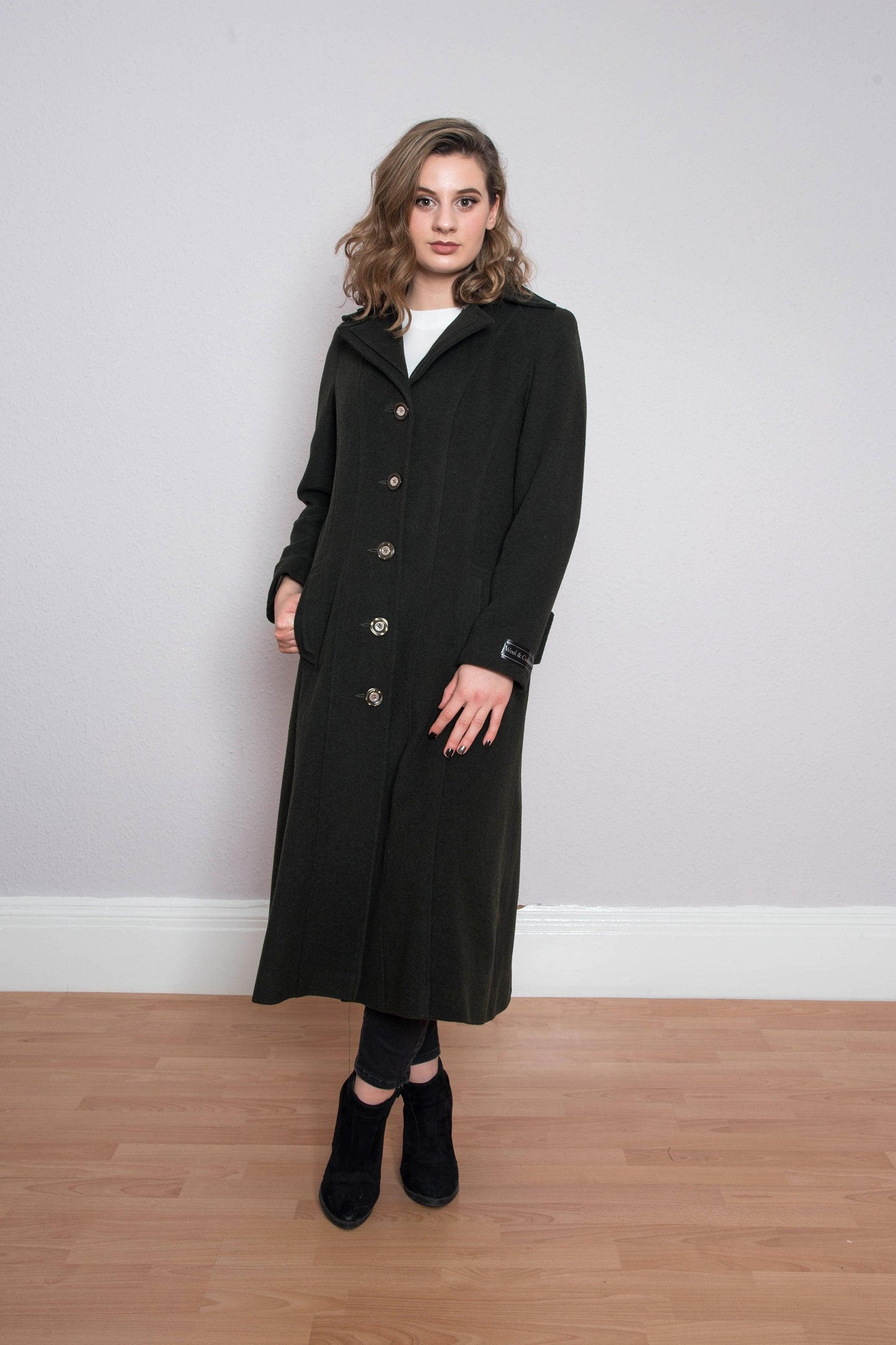 Green Winter Coat with Black stripes