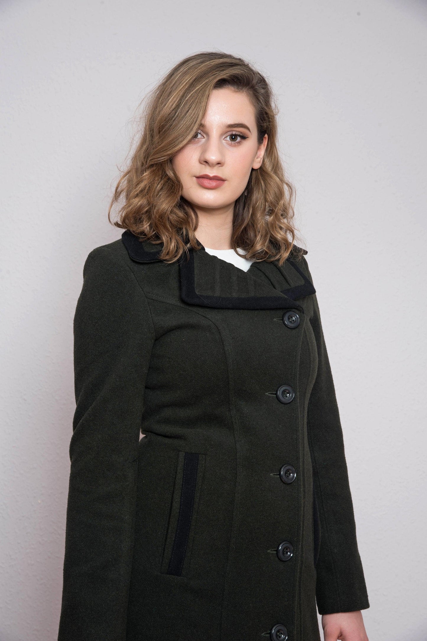 Green Winter Coat with Black stripes