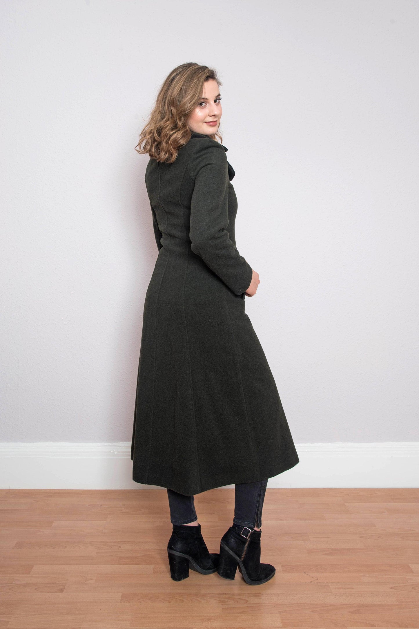 Green Winter Coat with Black stripes
