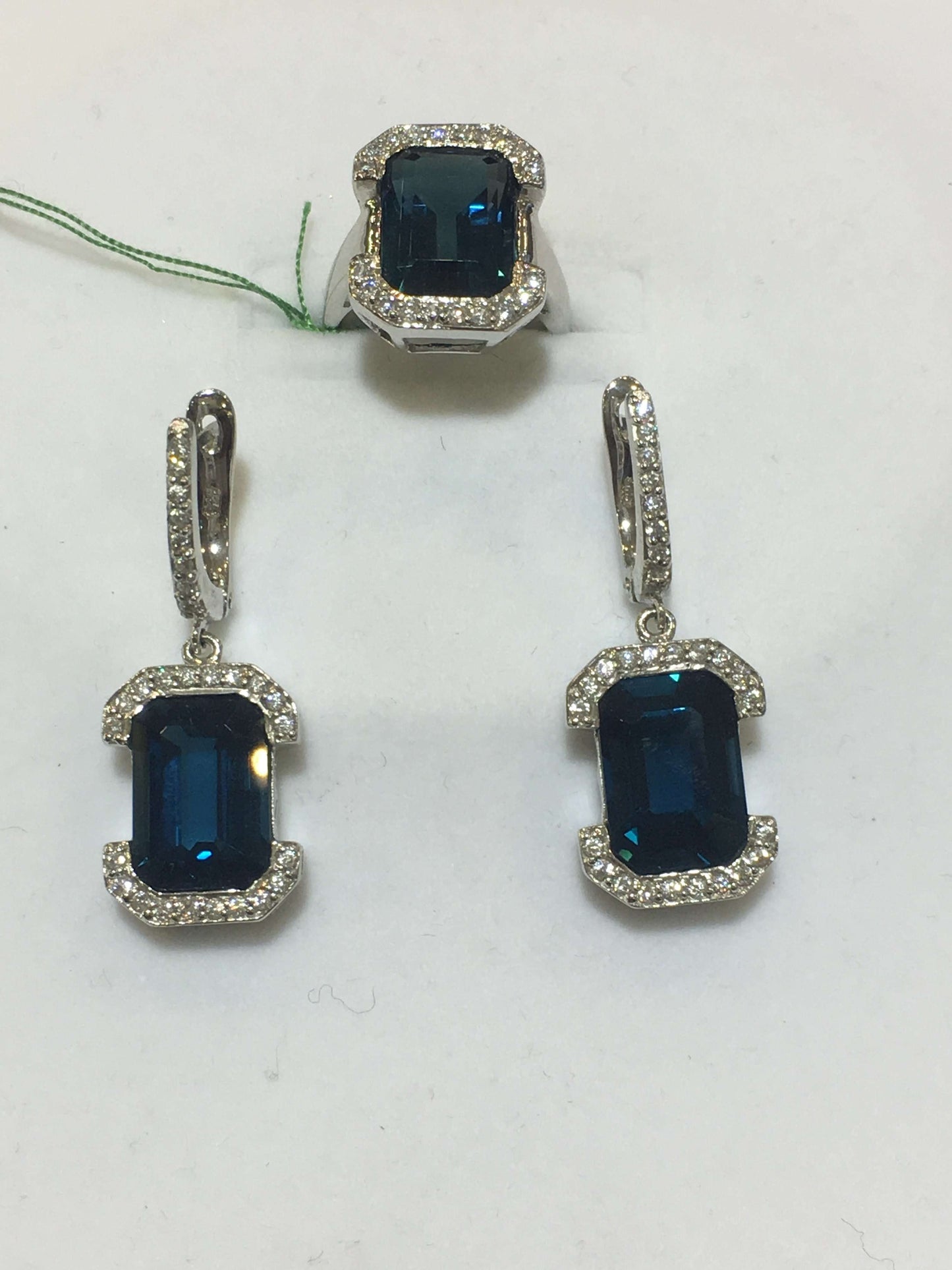 Italian Sterling Silver Earring and Ring with Sapphire Stone