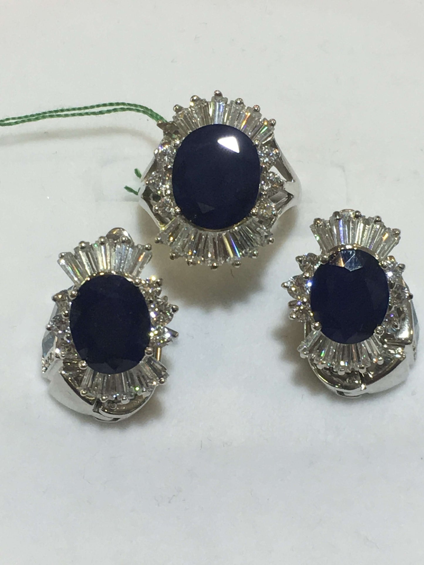 Italian Sterling Silver Earring and Ring with Sapphire Stone