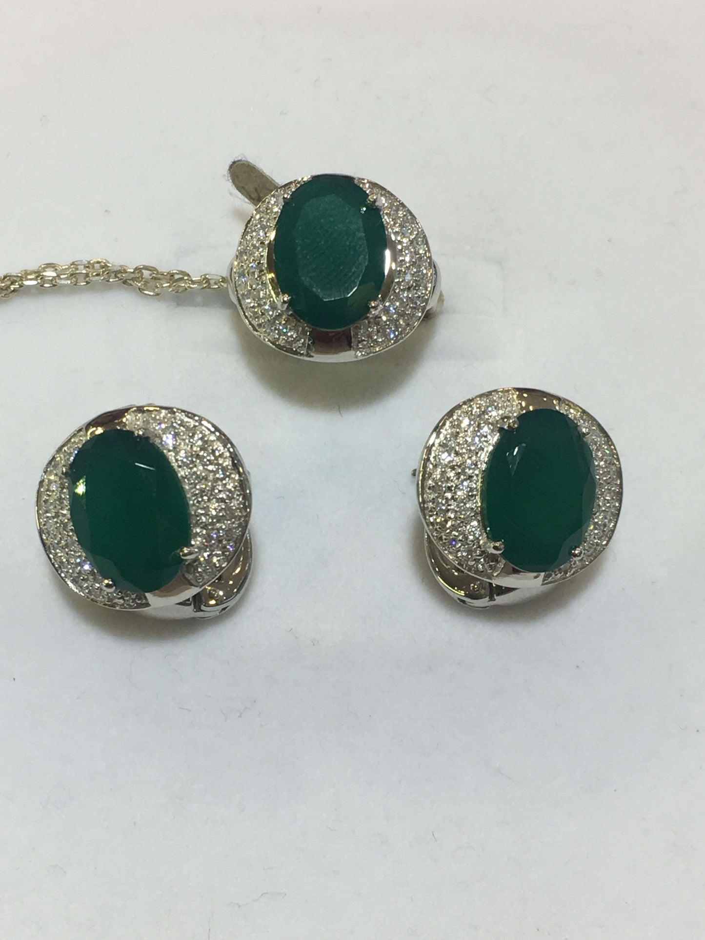 Italian Sterling Silver Earring and Ring with Emerald Stone