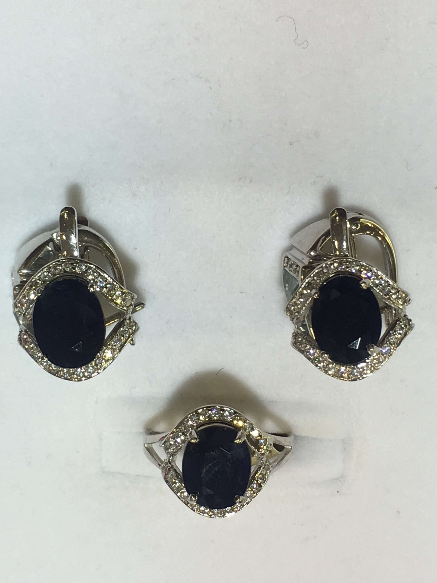 Italian Sterling Silver Earring and Ring with Sapphire Stone