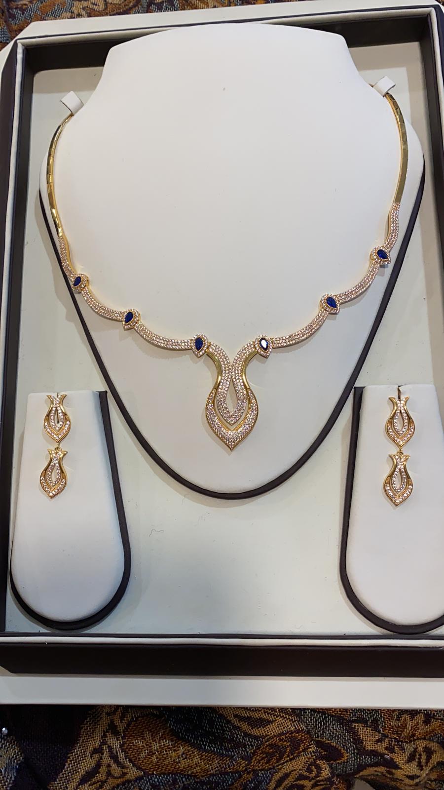 22ct Gold Turkish Designer Necklace set with American Diamonds