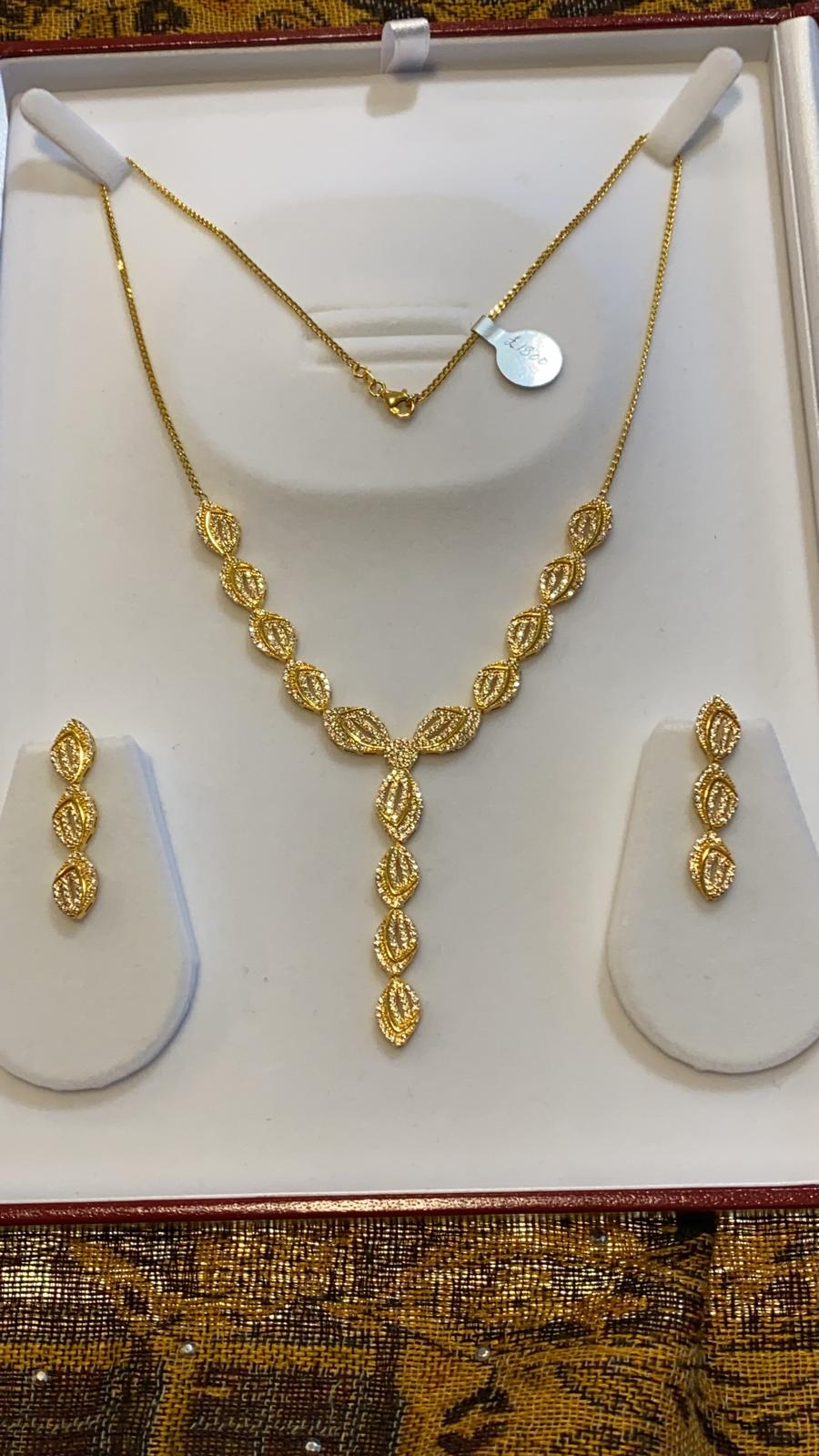 22ct Gold Turkish Designer Necklace set with American Diamonds
