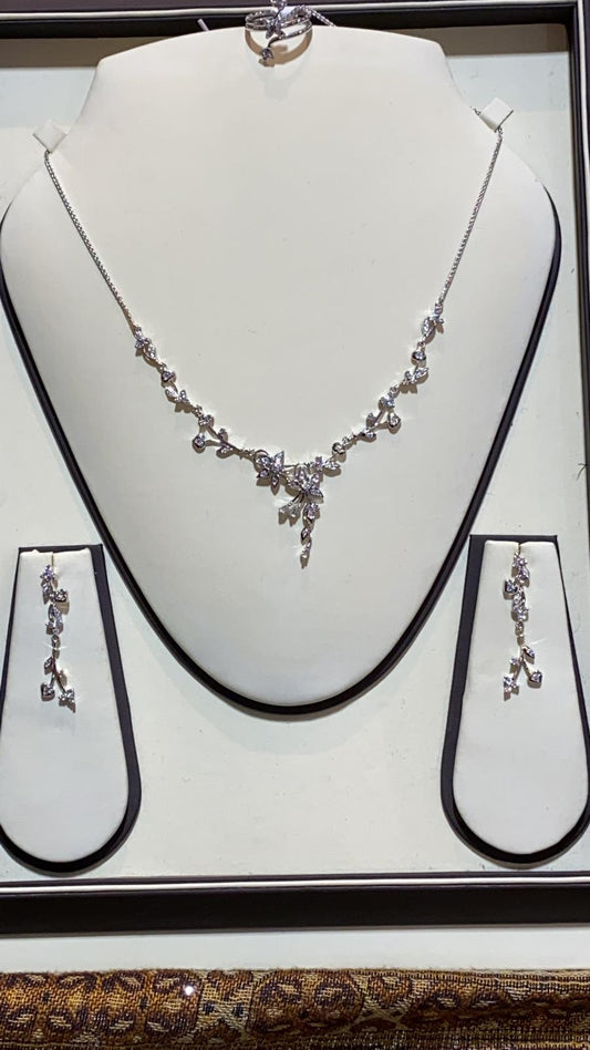 White Gold Necklace set with American Diamonds