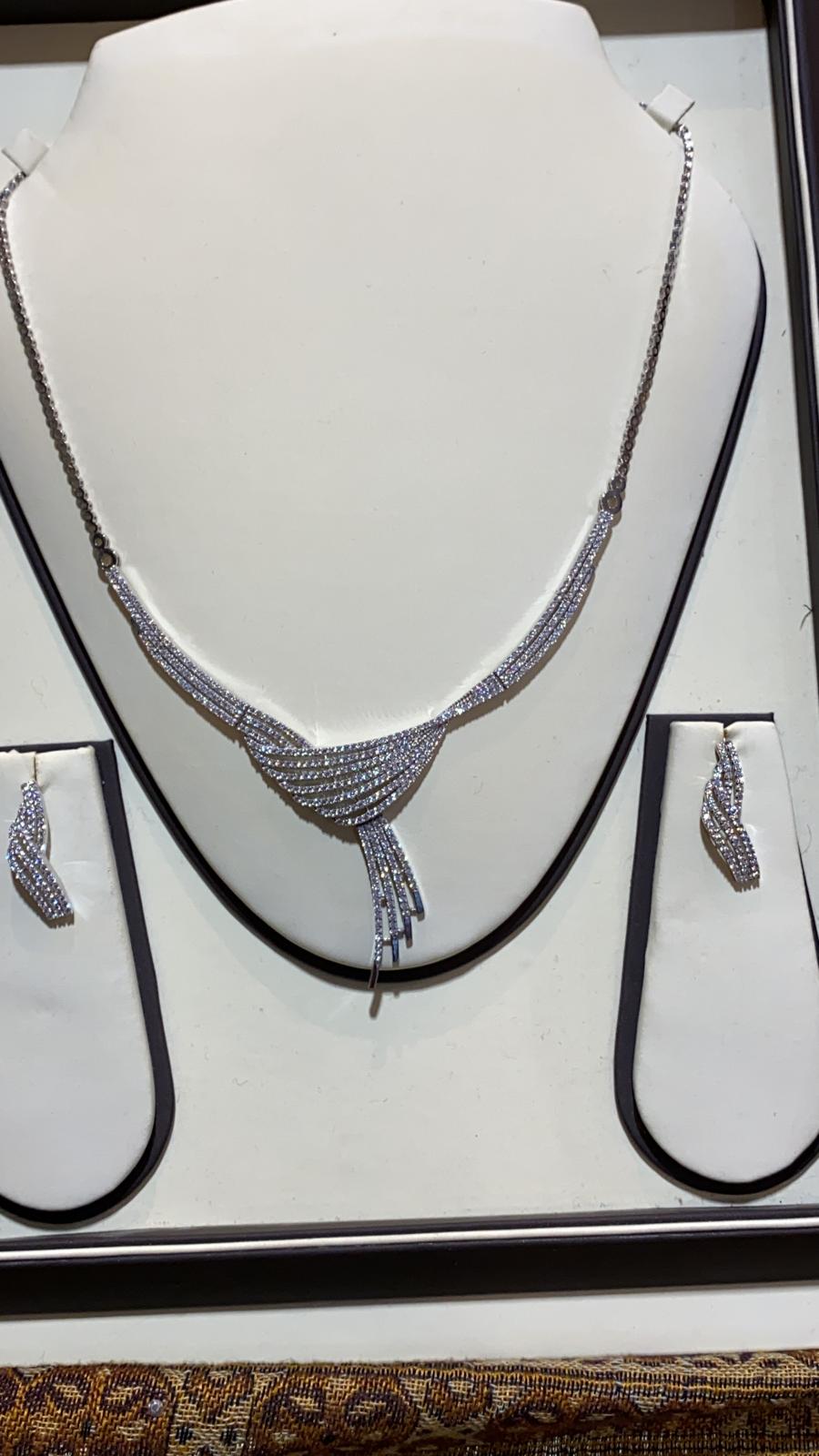 White Gold Necklace set with American Diamonds