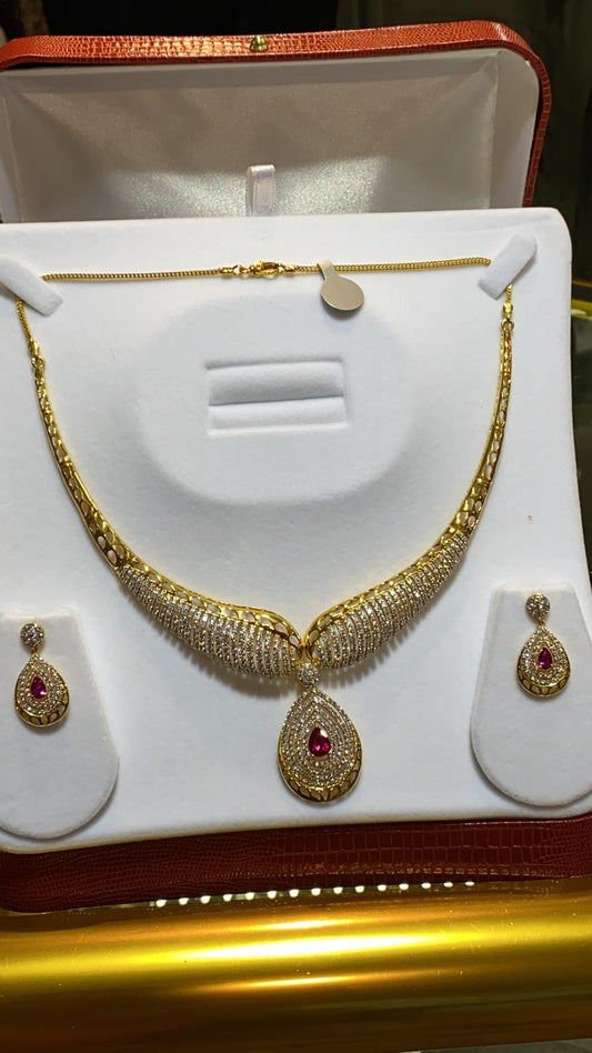 22ct Gold Designer Necklace set with American Diamonds