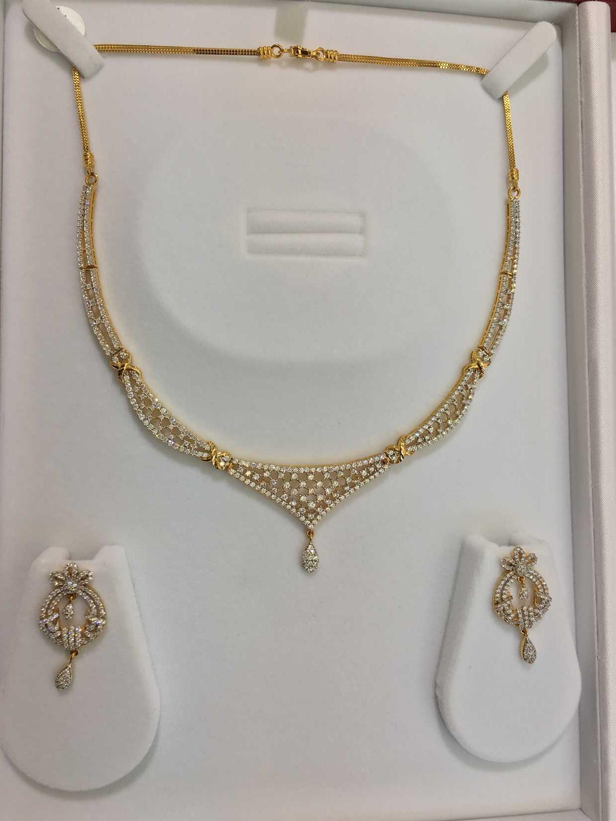 22ct Gold Designer Necklace set with American Diamonds