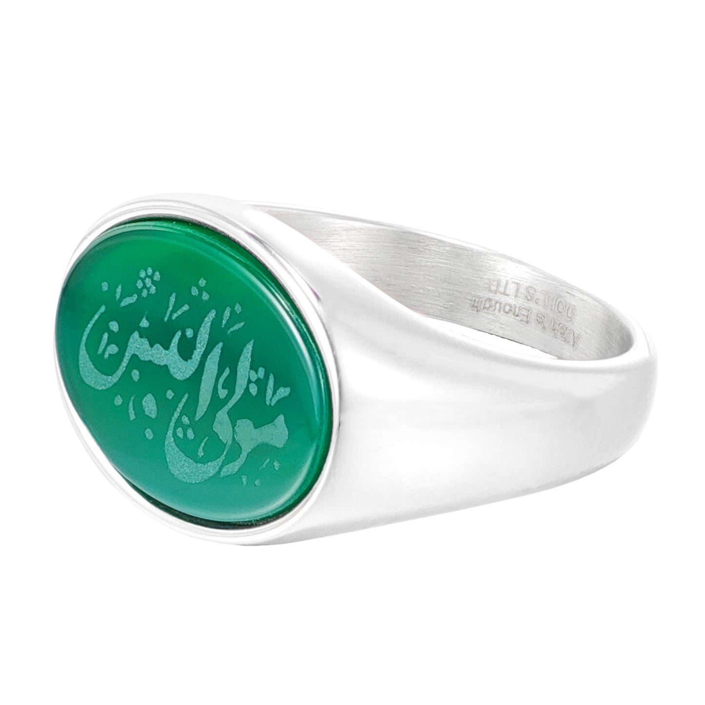 Titanium Steel Ring with Natural Stone Laser Engraved Wording