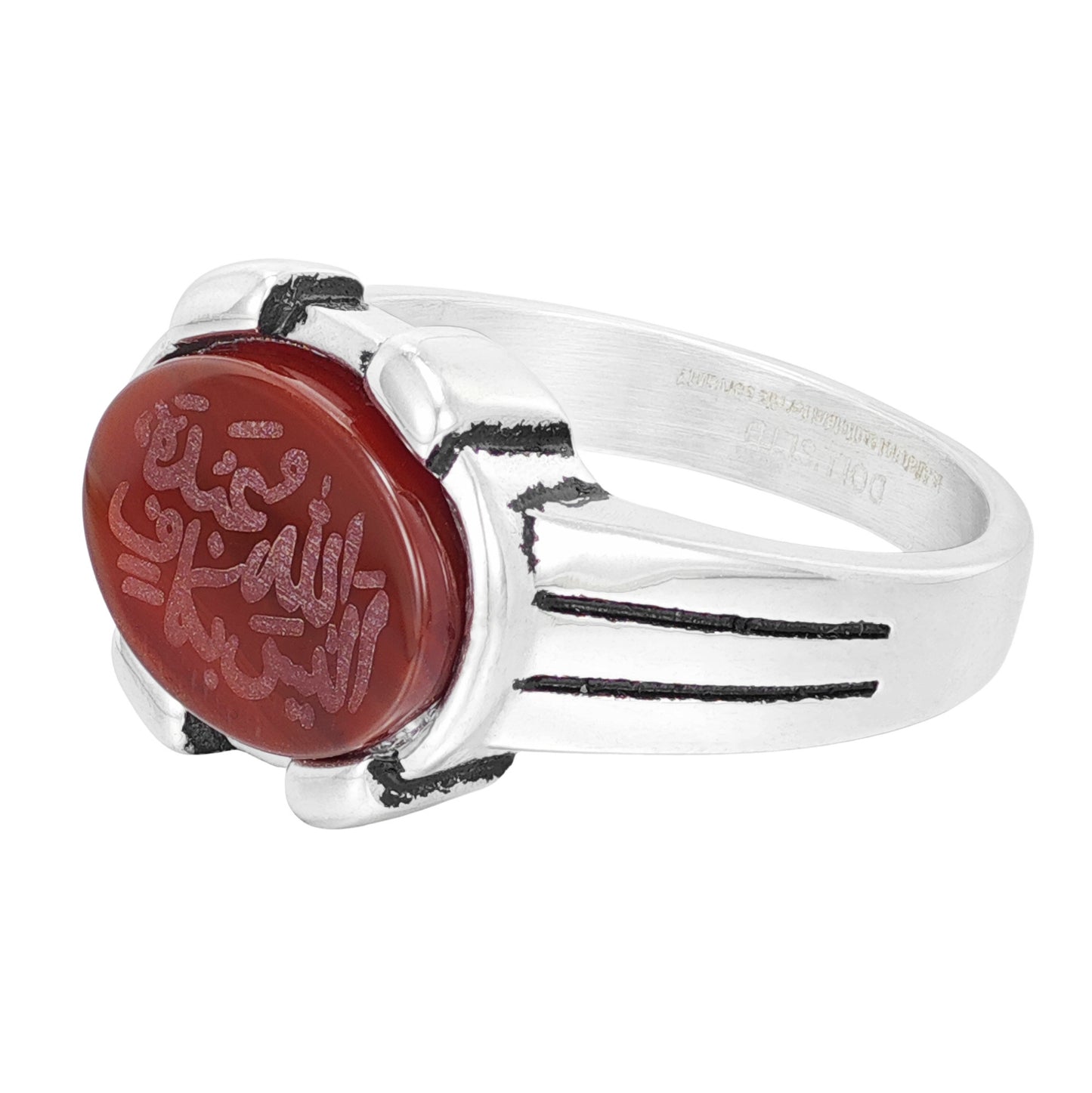 Titanium Steel Ring with Natural Stone Laser Engraved Wording