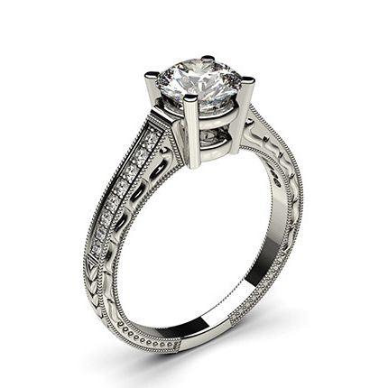 White Gold Round Vintage Diamond Engagement Ring