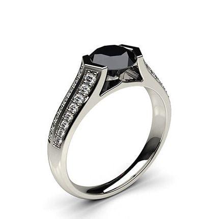 Channel Setting Studded Side Stone Engagement Black Diamond Ring