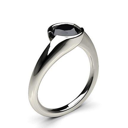 Semi Bezel Setting Plain Engagement Black Diamond Ring