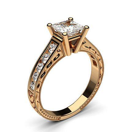 Rose Gold Princess Vintage Diamond Engagement Ring