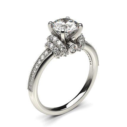 White Gold Round Side Stone Diamond Engagement Ring