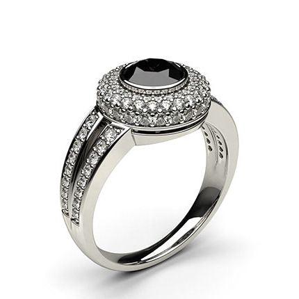 Full Bezel Setting Side Stone Halo Black Diamond Ring