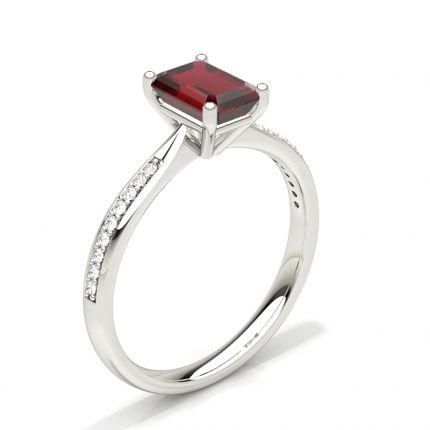 White Gold Emerald Side Stone Ruby Engagement Ring