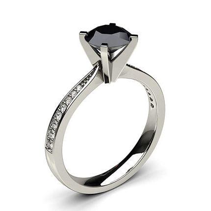 4 Prong Setting Medium Side Stone Engagement Black Diamond Ring