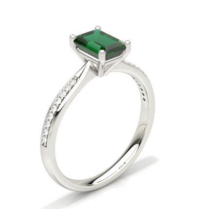 White Gold Emerald Side Stone Emerald Engagement Ring