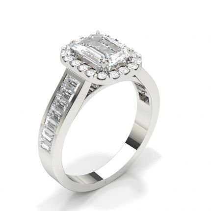 White Gold Emerald Shaped Diamond Engagement Ring