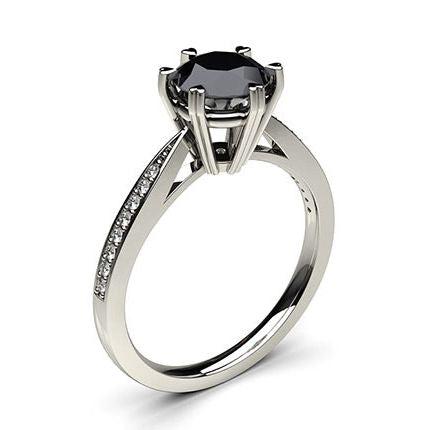 6 Prong Setting Thin Side Stone Engagement Black Diamond Ring