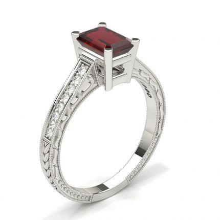 White Gold Emerald Vintage Ruby Engagement Ring