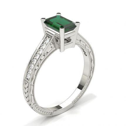 White Gold Emerald Vintage Emerald Engagement Ring