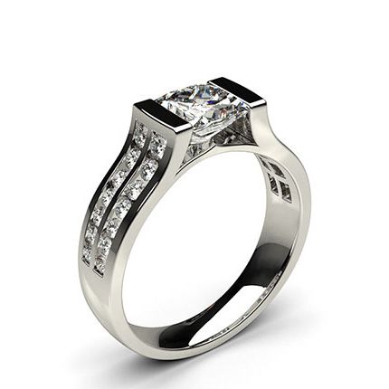 Channel Setting Studded Side Stone Engagement Ring