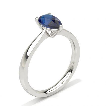 White Gold Pear Blue Sapphire Engagement Ring