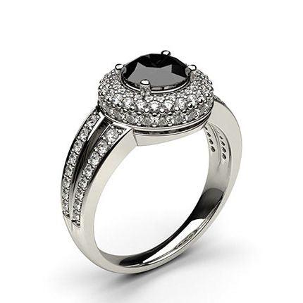 4 Prong Setting Side Stone Halo Black Diamond Ring