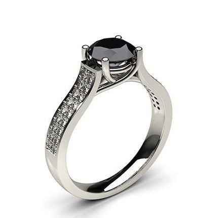 4 Prong Setting Studded Side Stone Engagement Black Diamond Ring