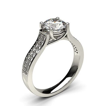 4 Prong Setting Studded Side Stone Engagement Ring