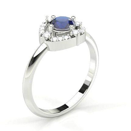 4 Prong Setting Blue Sapphire Halo Engagement Ring