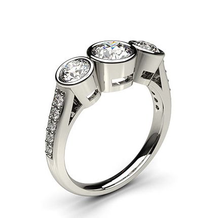 Full Bezel Setting Studded Three stone Ring