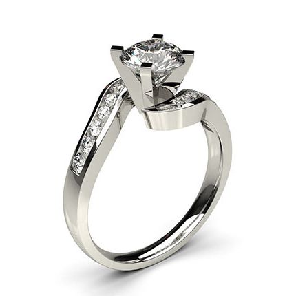 White Gold Round Side Stone Diamond Engagement Ring