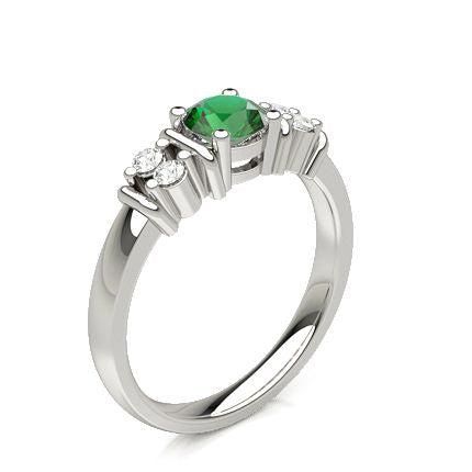 6 Prong Setting Emerald Side Stone Ring