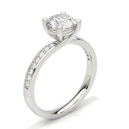 White Gold Round Side Stone Diamond Engagement Ring