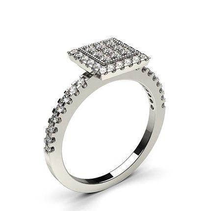 4 Prong & Pave Setting Round Diamond Cluster Ring