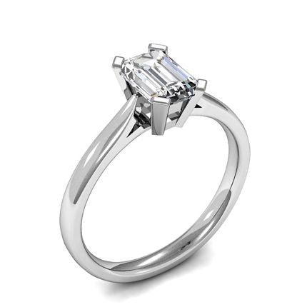 4 Prong Setting Emerald Diamond Plain Engagement Ring
