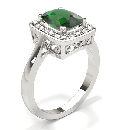 4 Prong Setting Emerald Halo Engagement Ring