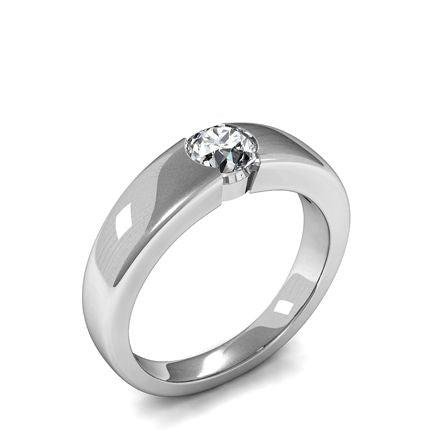 Semi Bezel Setting Round Diamond Plain Engagement Ring